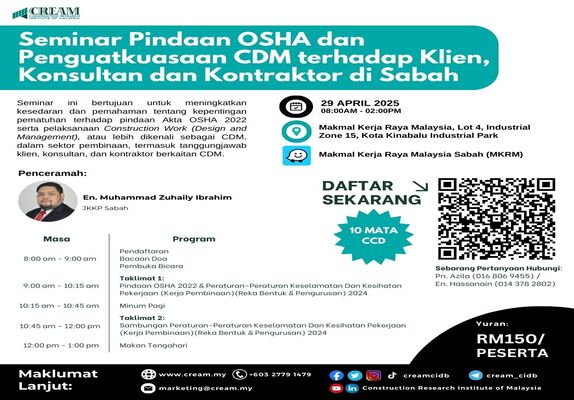 Seminar Pindaan OSHA dan Penguatkuasaan CDM terhadap Klien, Konsultan dan Kontraktor di Sabah